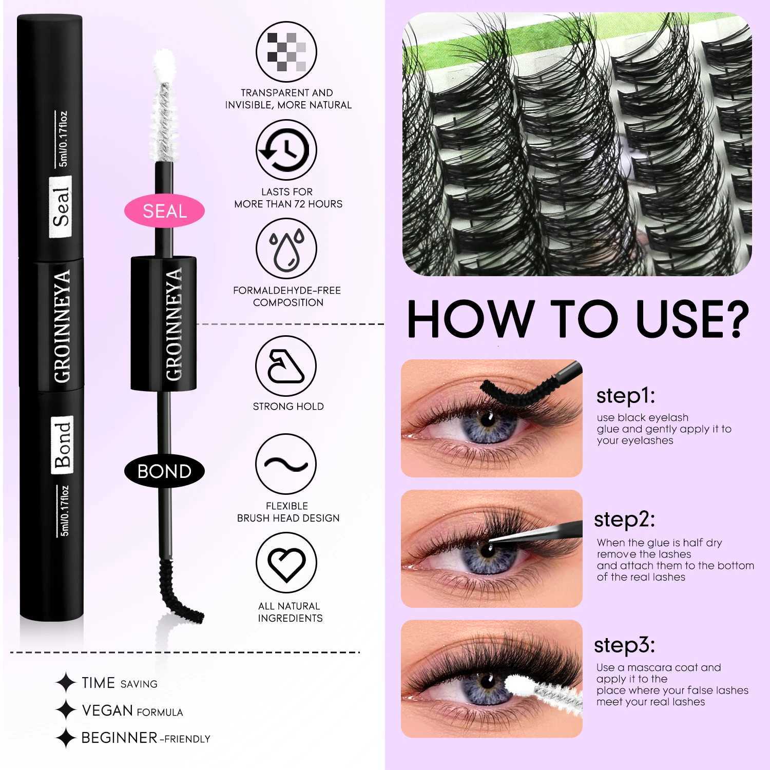 GROINNEYA Lash Clusters Kit DIY Manga Cluster Lashes Set Spikes Lashes Cluster Extension Full Set Individual Eyelashes MakeupT251223