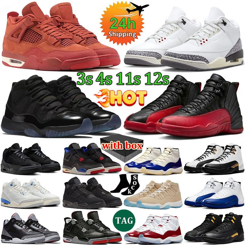 With Box Basketball Shoes 3s 4s 11s 12s Designer shoes Gamma Blue black cat Unc Buleburry thunder Cool Wizards Slim Shady Cardinal Court Grey Pine Trainers Sneakers