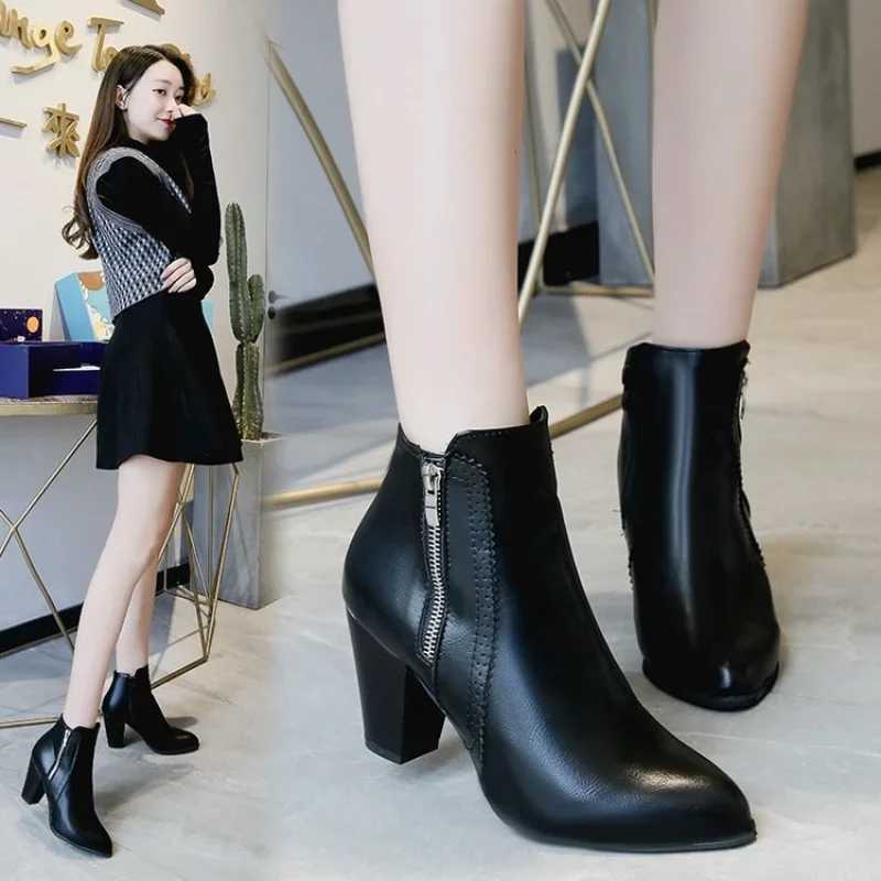 Ankle Boots Womens Fashion Coarse Heel Short Boots 43 Large Womens Shoe Size Side Zipper High Heel Boots Women Platform BootsT251223