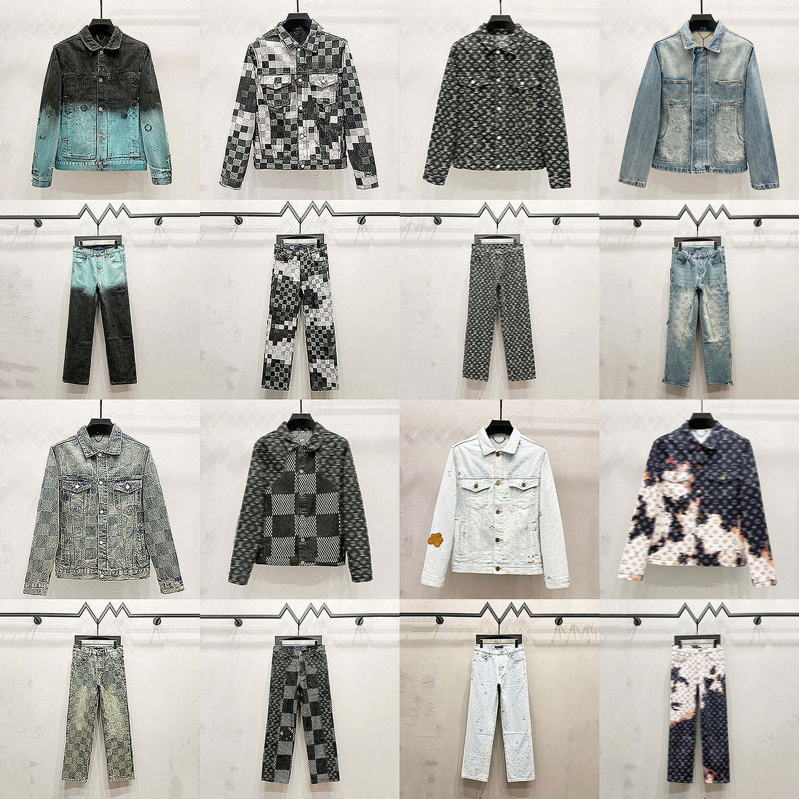Designer Men's Jacket Embroidery Full Letter Mosaic Checkered Denim Jacket Baggy Jeans Vintage Luxury Washed Denim Suit Men Women
