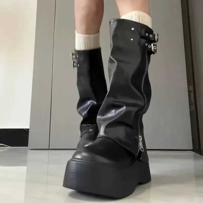 Ladies Shoes on Sale 2025 PlatformModern Womens Boots Side Zip Round Toe Belt Buckle Knee-High Boots Classics Versatile ShoesT251223