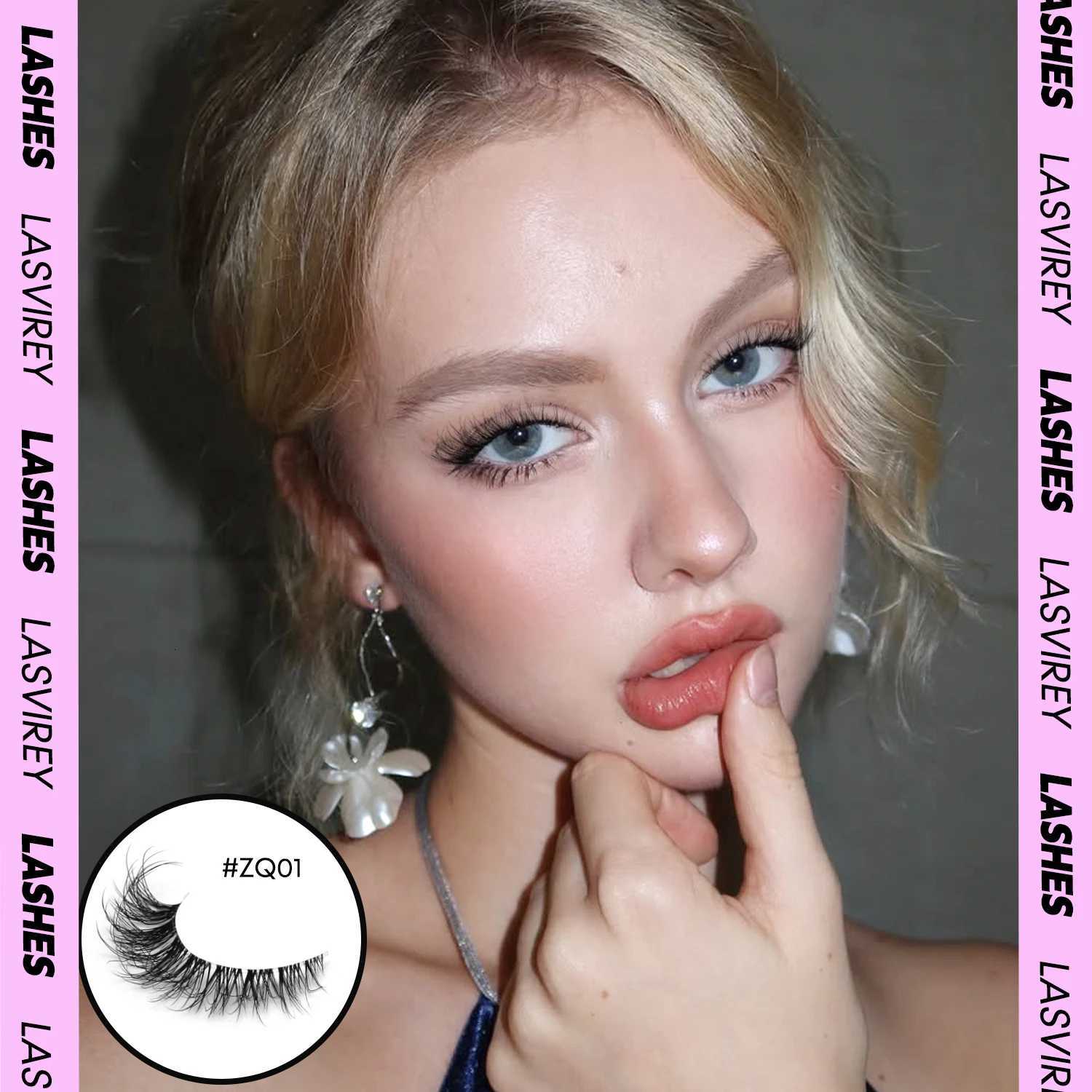 LASVIREY Cat Eye Lashes Natural Fluffy False Eyelashes Soft Wispy Natural Long Faux Mink Lashes Clear Band Lashes ExtensionT251223