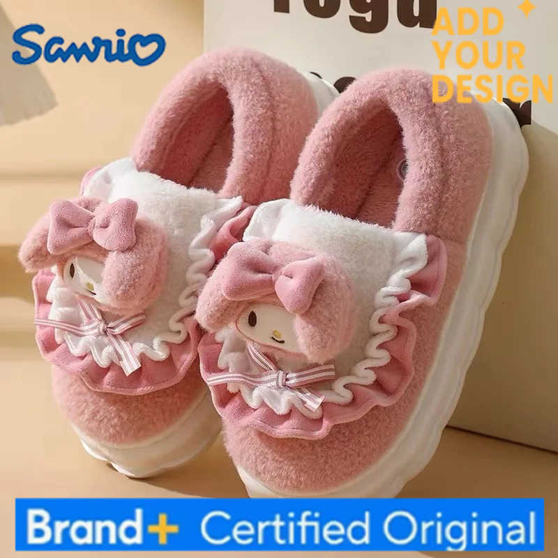 Sanrio cute Slippers Cartoon Hello Kitty My Melody Kuromi Cinnamoroll Autumn and Winter Warm Cotton Soft Home Shoes Holiday Gifts H251223
