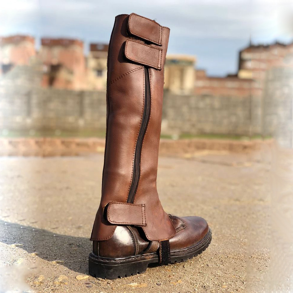 Medieval Retro Shoe Cover Male Female Cosplay Soldier Knight Leather Shoe Cover Armor Boots Waterproof Black Brown Foot Cover