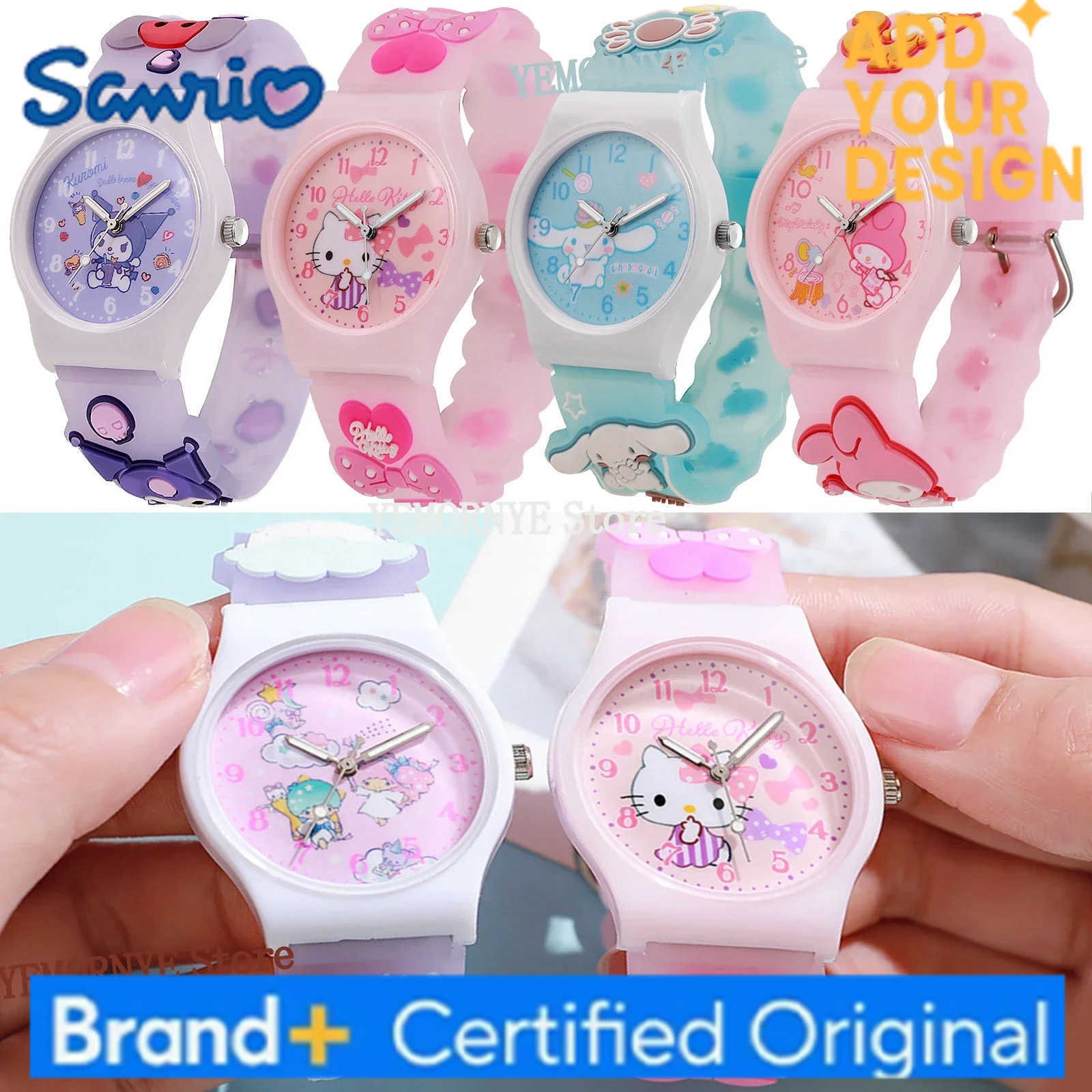 Sanrio Hello Kitty Kuromi Melody Cinnamonroll Cartoon Anime Figures Student Wrist Watch Kids Watch Toys Boys Girls Birthday Party Gifts H251223