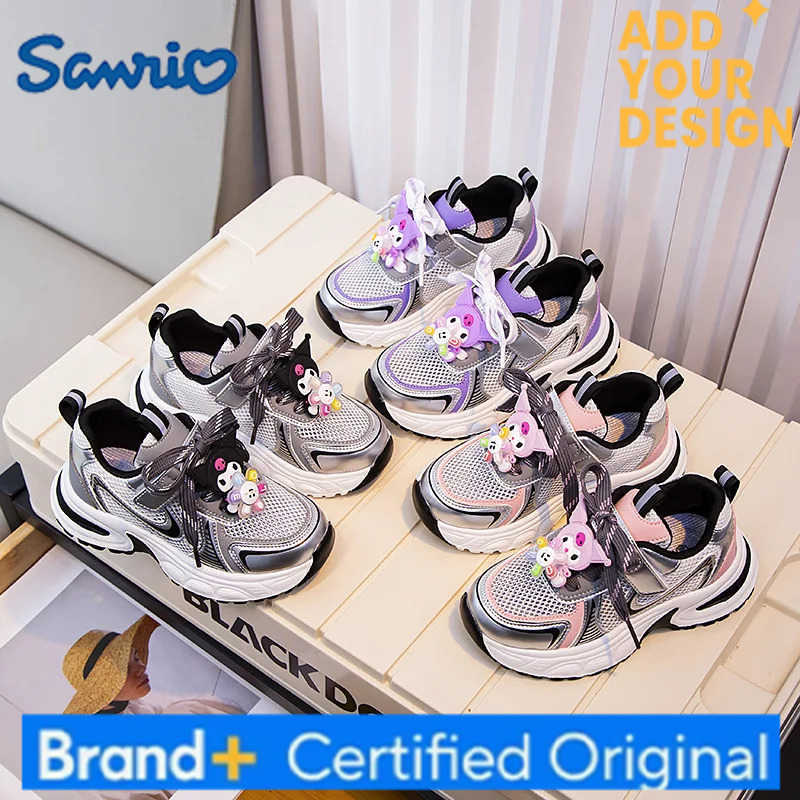 Sanrio KidsCasual Shoes Sneakers Cartoon Kuromi Mesh PU Leather For Girls Anti-slip Breathable Velcro Pink Silver Shoes Size 28-37 H251223