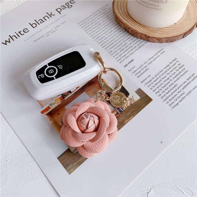 Fashion Leather Camellia Car Cute Flower Backpack Pendant Accessory Personalized Keychain Ring for Women