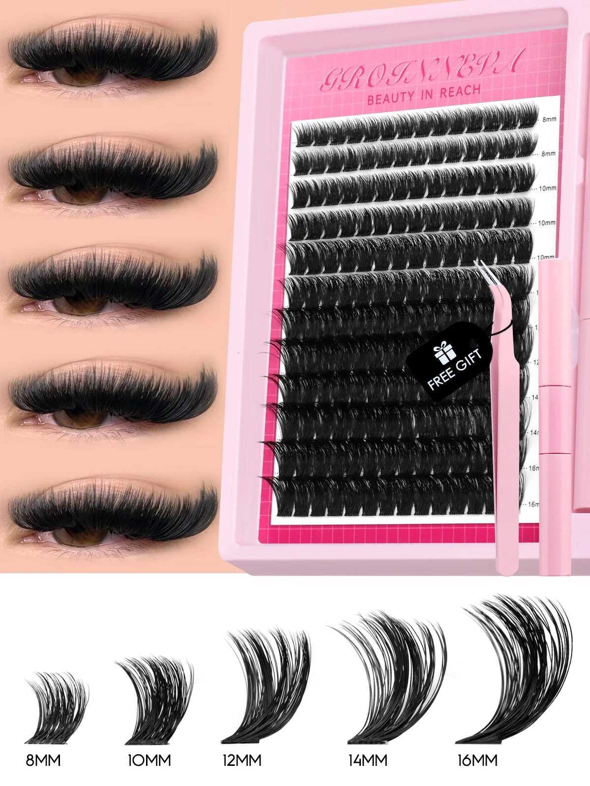 GROINNEYA Lash Clusters Kit Fluffy Individual Lashes C Curl Cluster DIY Lash Extension Kit Lash Bond and Seal Eyelash ExtensionsT251223