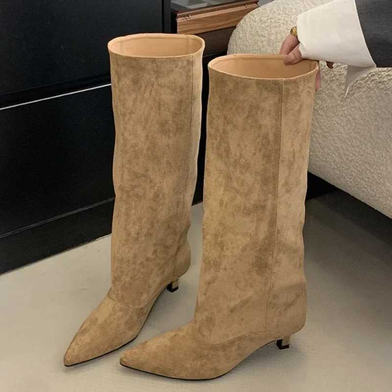 2025 Winter Street Style Pointed Toe Knee-High Boots Women Low Heels Shoes Female Long Booties Women Shoes Zapatos De MujerT251223