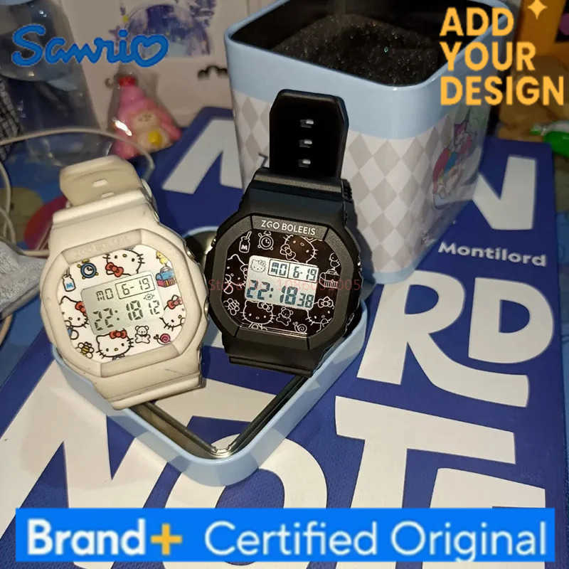 Sanrio Original Joint Anime Watch Cinnamoroll Hello Kitty Simple Luminous Waterproof Square Electronic Watch Boy Girl Gifts H251223