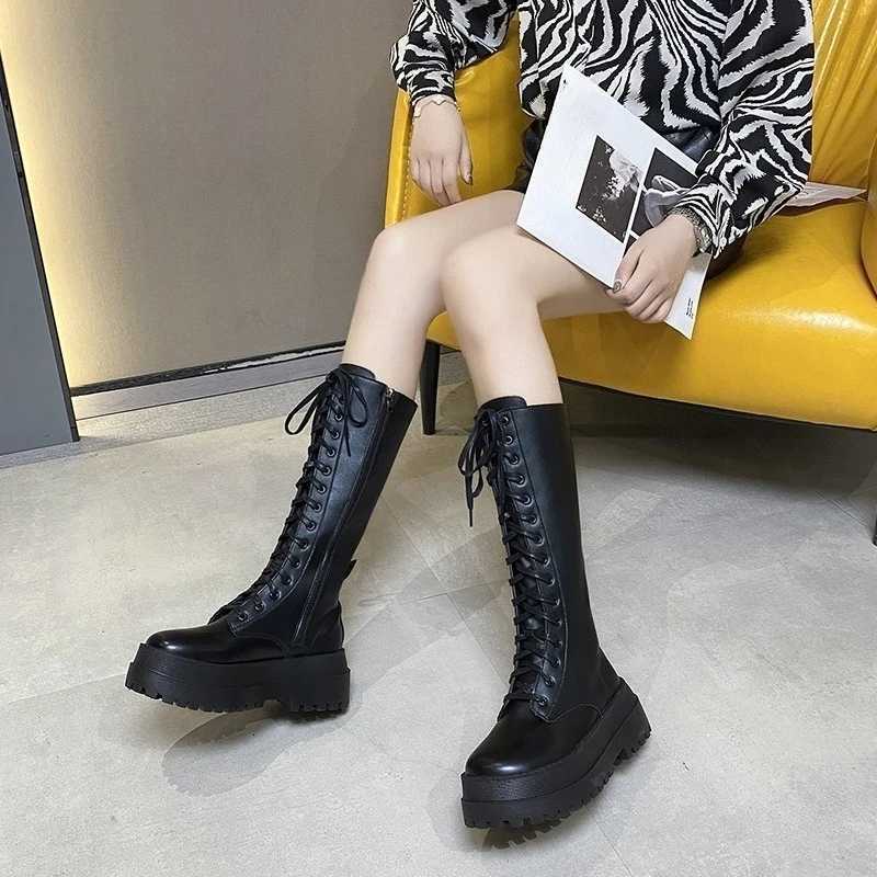 High Boots Platform Sports Shoes Woman New in White Black Women Boots Elegant Lolita Comfortable Flat on Sale Combat Boot TrendT251223