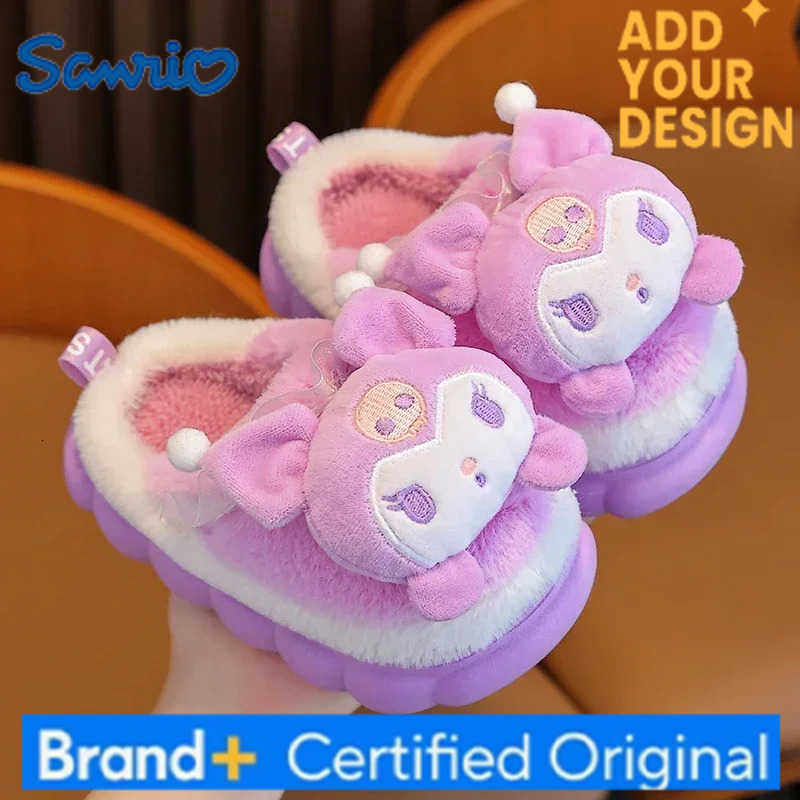 Sanrio Winter Warm Cute Cartoon Indoor Mule Soft Non-slip Fluffy Slippers For Kids Teen Boys Girls Children Home Cotton Shoes Size 24-4 H2512231