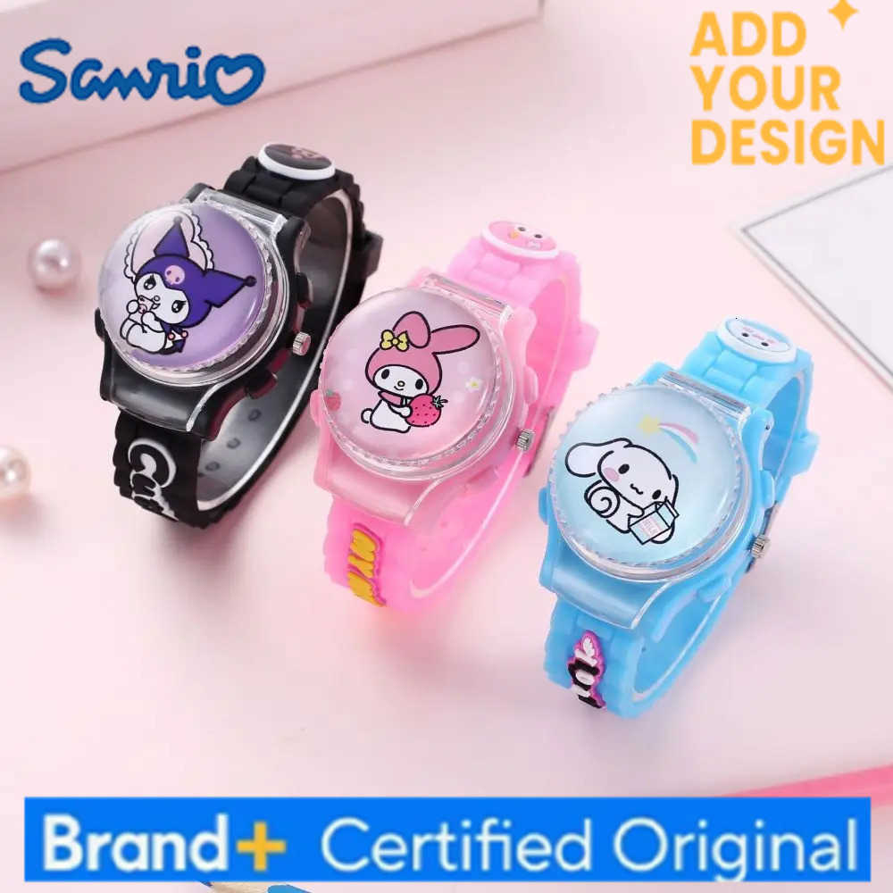 Sanrio Sanrios Cartoon Watch Anime Kuromi My Melody Cinnamoroll Watch Kawaii Crystal Patch Glowing Decompress Rotating Electronic Watch H251223