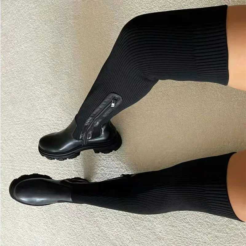 lNew Arrival Over-the-Knee Womens Winter Boots with Breathable Knitting Upper Thick Sole and Stretch Round Toe for VIPsT251223