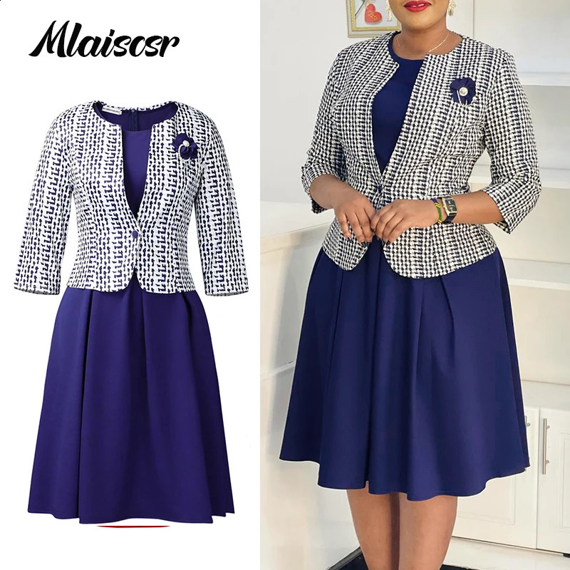 Mlaiscsr y African Mid Dresses Ses for Women Office Lady Long Sleeve Print Jacket Coat and Dress Two Piece Suit Vestido 251223