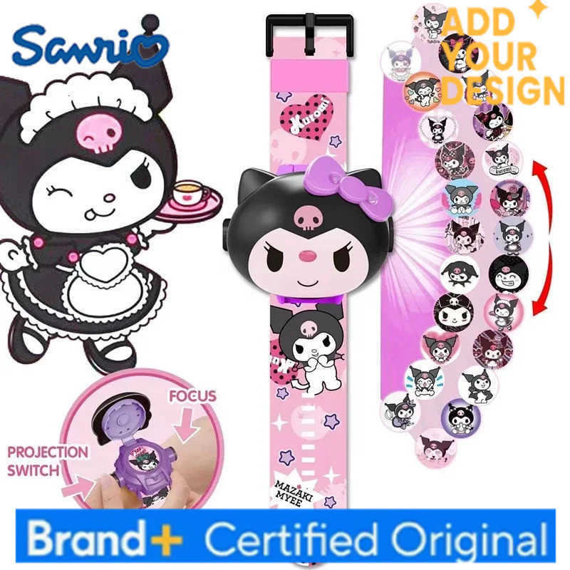 Sanrio Hello Kitty Toys Set 3D Projection Digital Watch Cinnamoroll Kuromi Melody Anime Action Figures Model Toy Kid Gift H25122311