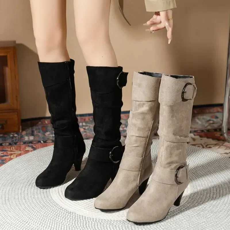 Knee-high Zipper Womens Modern Boots Womens Shoes High Quality New Pointed Toe Solid English Style Fashion Casual Plus Size 43T251223
