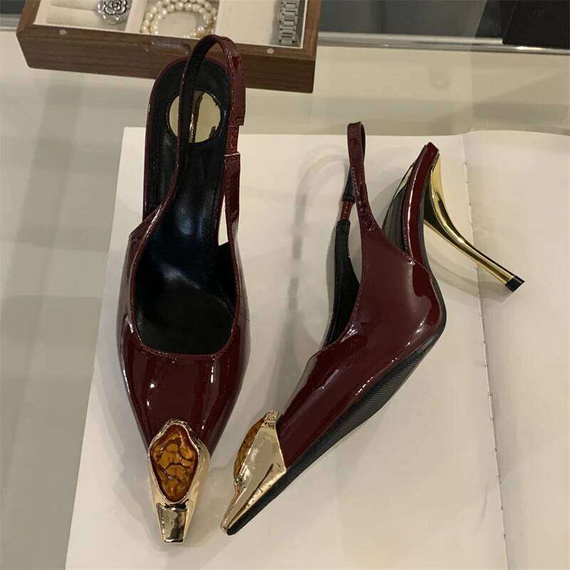 Eilyken Street Style Design Inlay Diamonds Woman Pumps Sandals Elegant Sexy Thin Heels Pointed Toe Banquet Prom Slingbacks Shoes