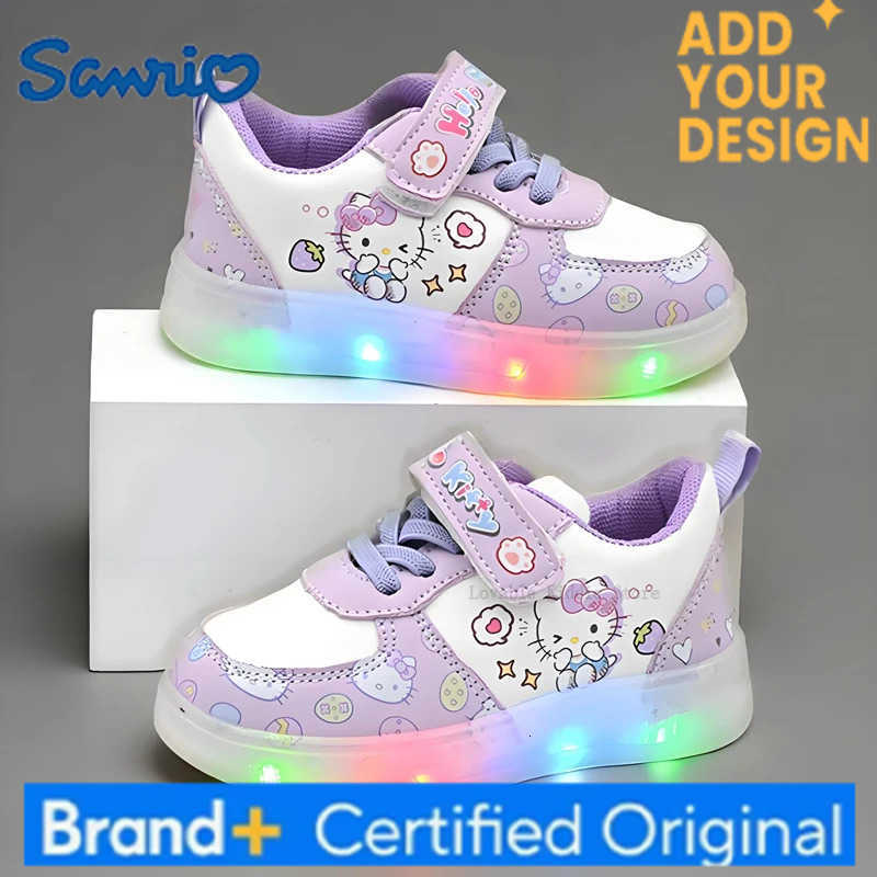 Sanrio Childrens Led Light Shoes Fashion Hello Kitty Girls Sneakers Cute Cartton Casual Shoes Breathable Kids Sport Shoes H251223
