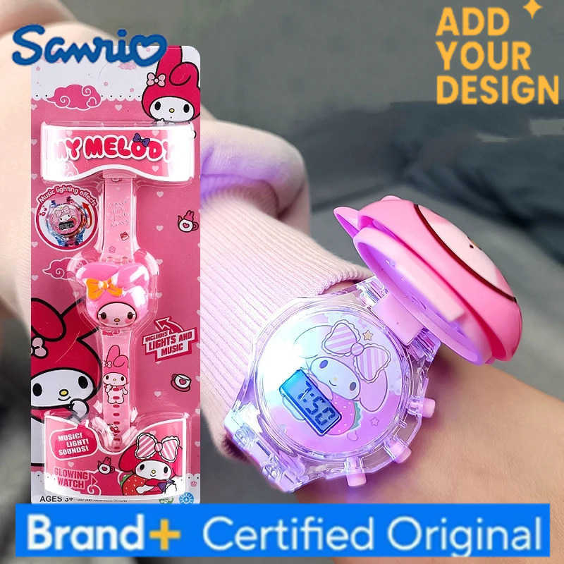 Sanrio Kuromi My Melody Kawaii Lighting Music Flip Watch Luminescent Electron Toys Creative Jewelry A Birthday Gift for Girl Boy H2512231