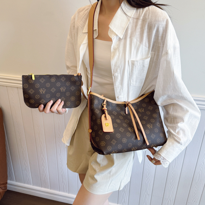 WK high-end fashion tote bag women's 2025 new retro printing large-capacity bag niche shoulder bag oblique span bag