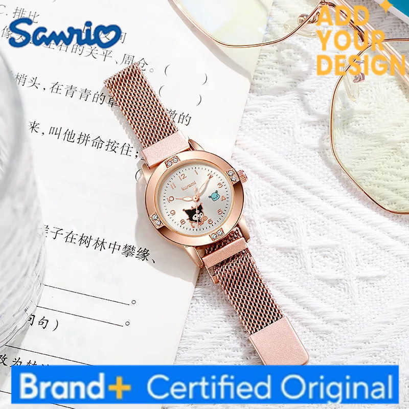 Sanrio New Hello Kitty Diamond Watches Women Cat Bow Kawaii Pink Ladies Gold Sliver Metal Jewelry Cartoon Magnetic Watch Girls H25122311