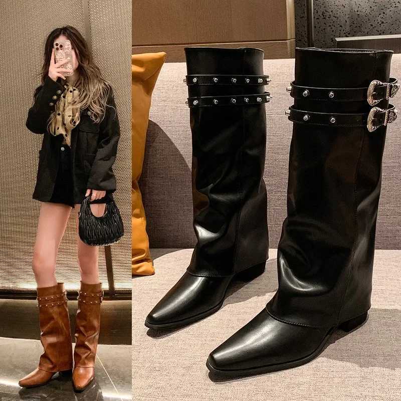 Luxury Designer Winter Women Western Cowboy Boots Fashion Ladies Elegant Knight Long Boots Square Heel Womens ShoesT251223