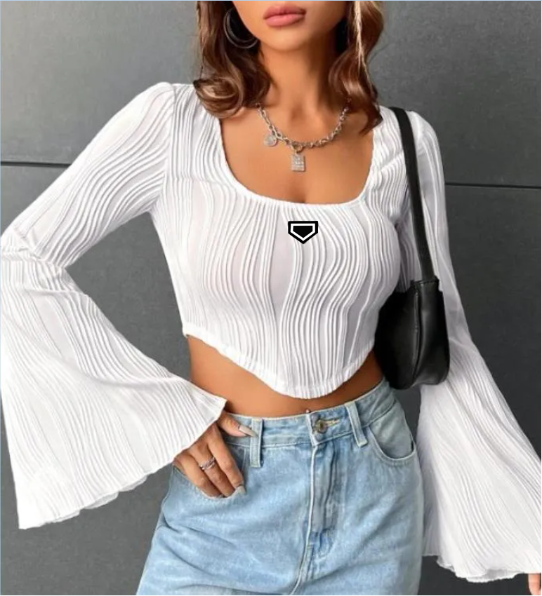 2026 new Designer T Shirt Summer Women's Tees Shoulder padded woman casual long sleeved tshirt solid color slim fit pullover t-shirt women street wear bottom shirt top