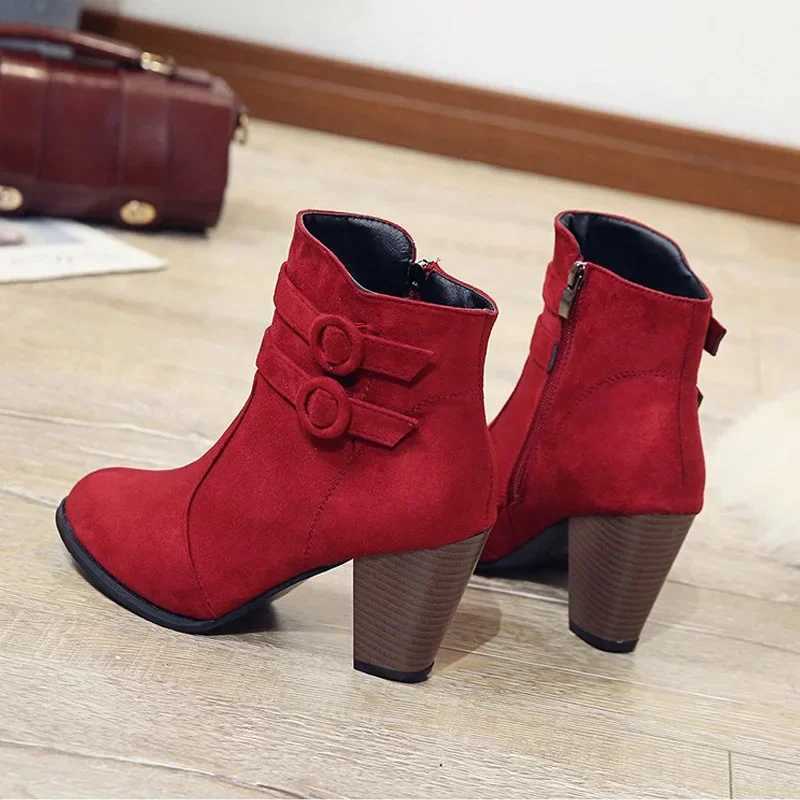 Retro Boots Womens Shoes 2024 New Square Heel Woman High Shoe Rubber Ankle Female Solid Platform Short Boots Zapatillas MujerT251223