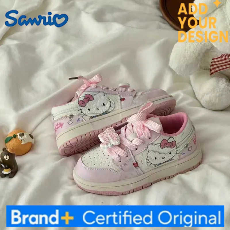 Sanrio KidsCasual Shoes Sneakers PU Leather Printed Hello Kitty Spring Shoes For Girls Thick Bottom Anti-slip Pink Shoes Size 26-37 H251223