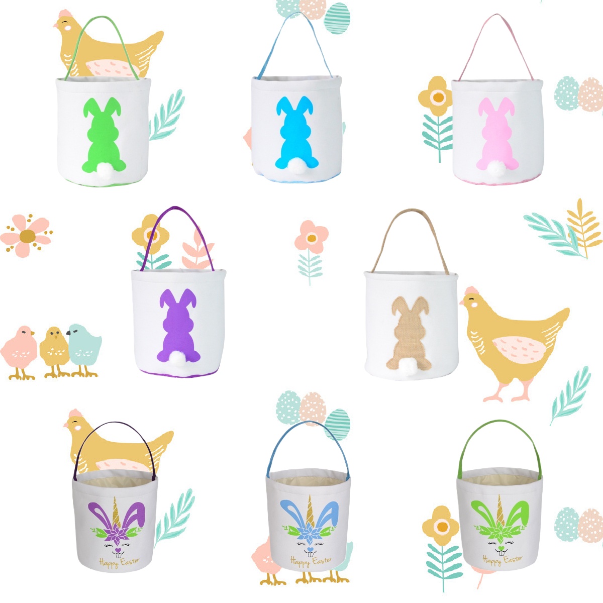 Easter Bunny Bag Canvas Handbag Bunny Tail Basket Bags Children Gift Easter Burlap Rabbit Bucket Decoration Wholesale HH-004DH