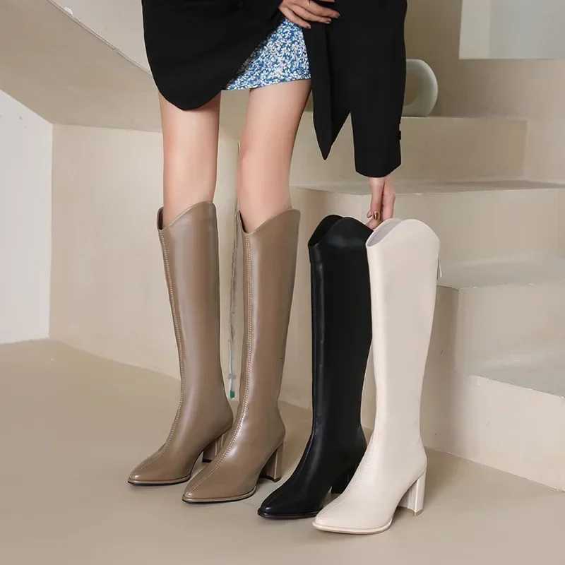 Soft Pu Leather Knee-High Boots Women 2024 Winter Short Plush Thick Heels Long Boots Woman Black Back Zipper KnightT251223