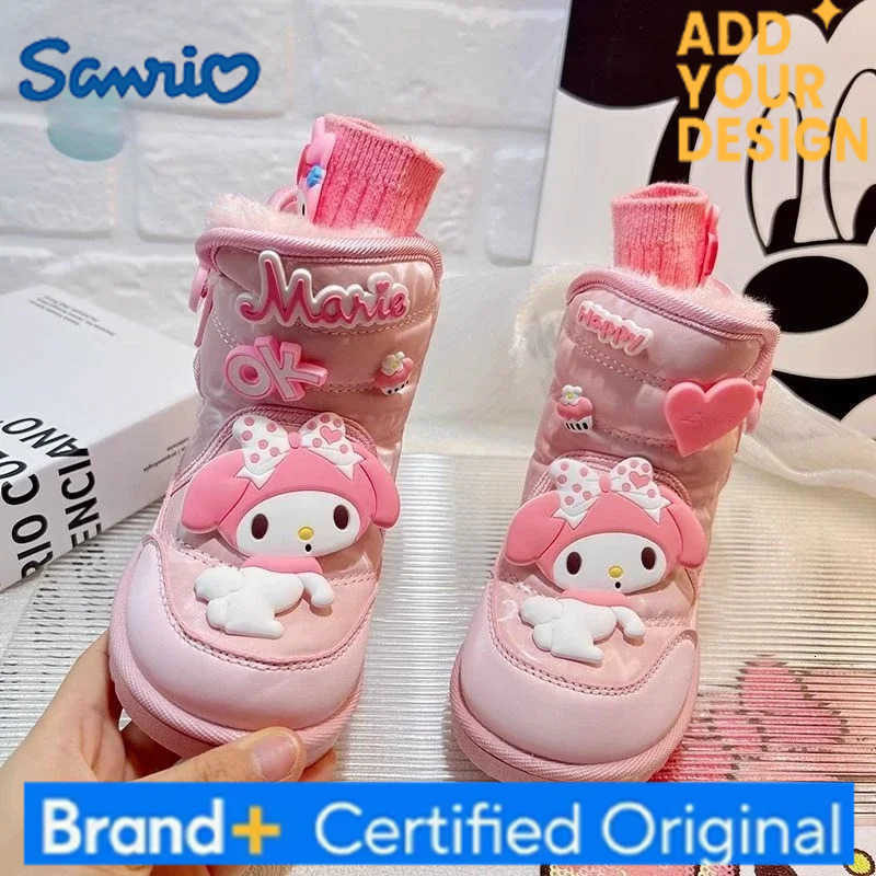 Sanrio My Melody Pink Snow Boots Anime Children Girl Mid-calf Cotton Boots Winter Velvet Thickened Waterproof Non-slip Loafers H251223