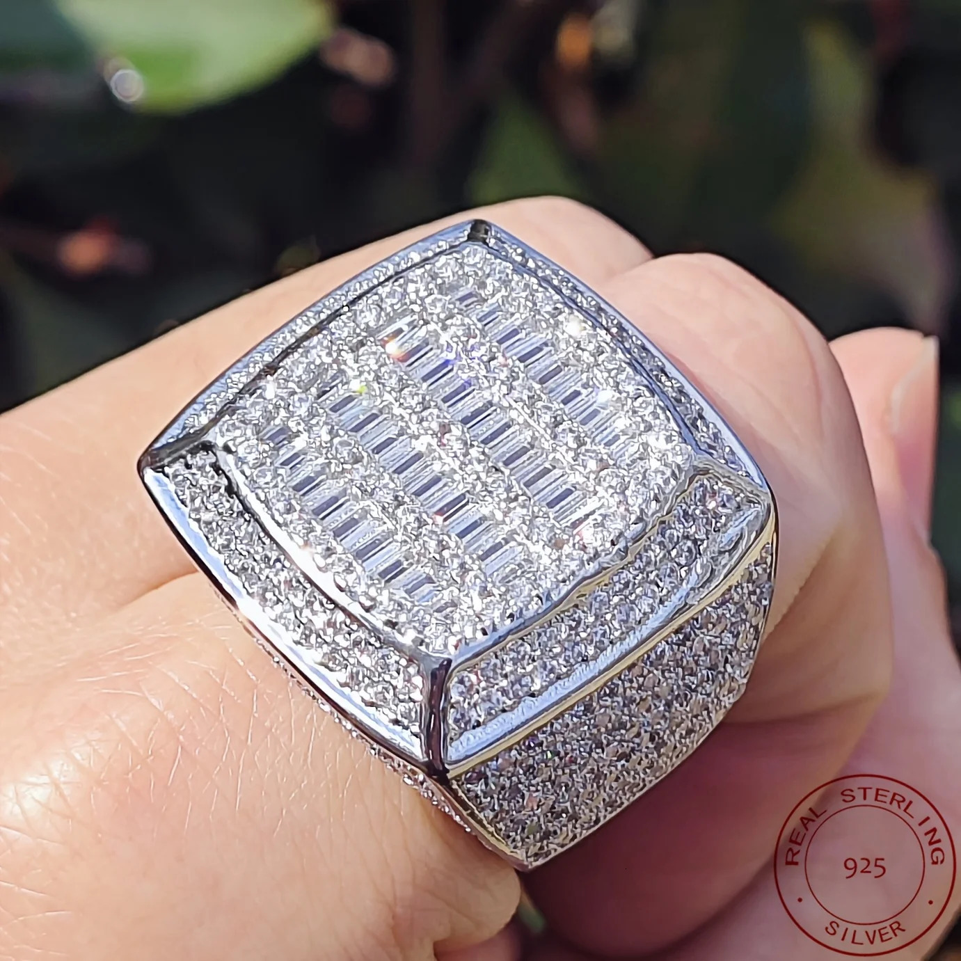 Fashion Mens Iced Out Lad Diamond Rings 925 Sterling Silver Big Square Baguette Hip Hop Champion Ring Fine Jewelry 251217