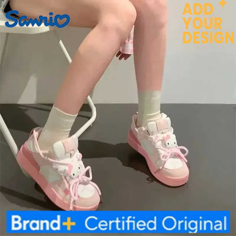 Sanrio Cartoon Sneakers for Women Fashion Lace-up Casual Shoes 2024 New Lovely Kitten Vulcanized Shoes Street Canvas Footwear Versatile H2512231