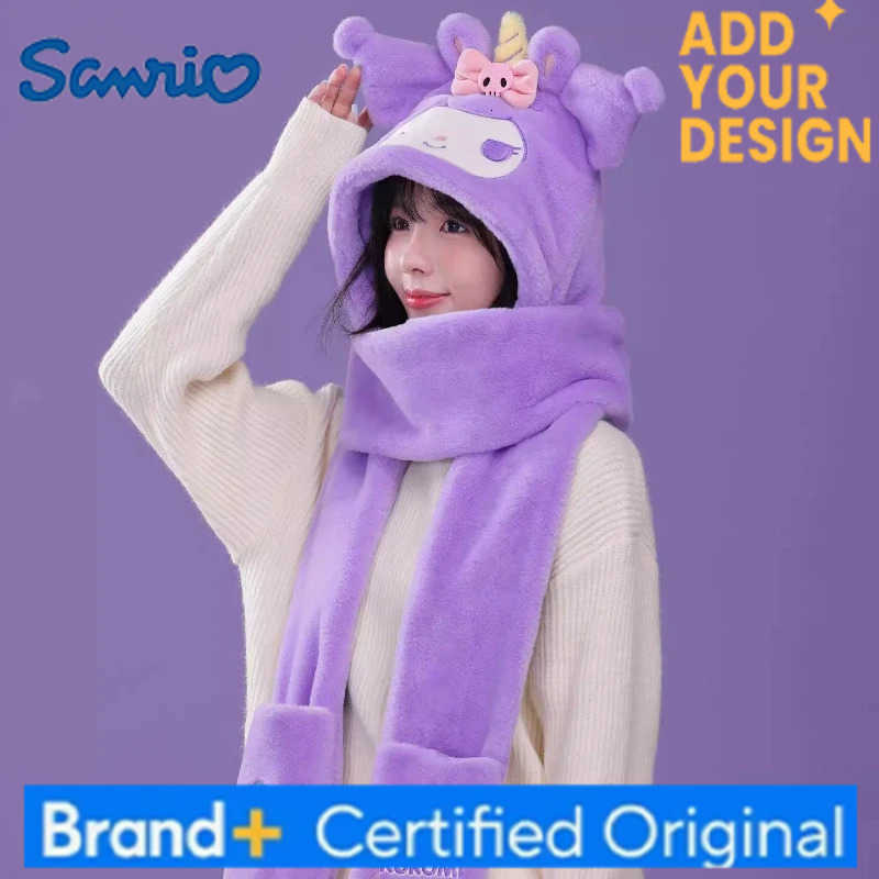 Sanrio Kuromi Hats Scarves Gloves All-In-One Earmuffs Cute Cartoon Winter Hat Thickened Cold-Proof Windproof Warm Christmas Gift H251223 - view 5