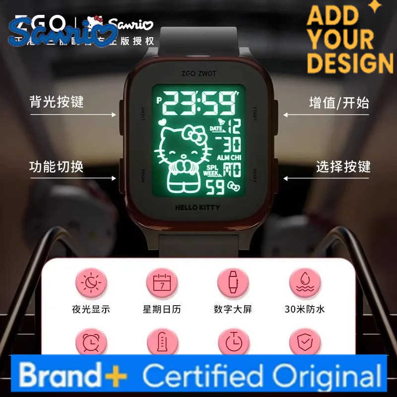Sanrio Hello Kitty Kids Watch For Girls Students Cute Sports Watch Waterproof Square Digital Electronic Watch Gift Alarm H251223