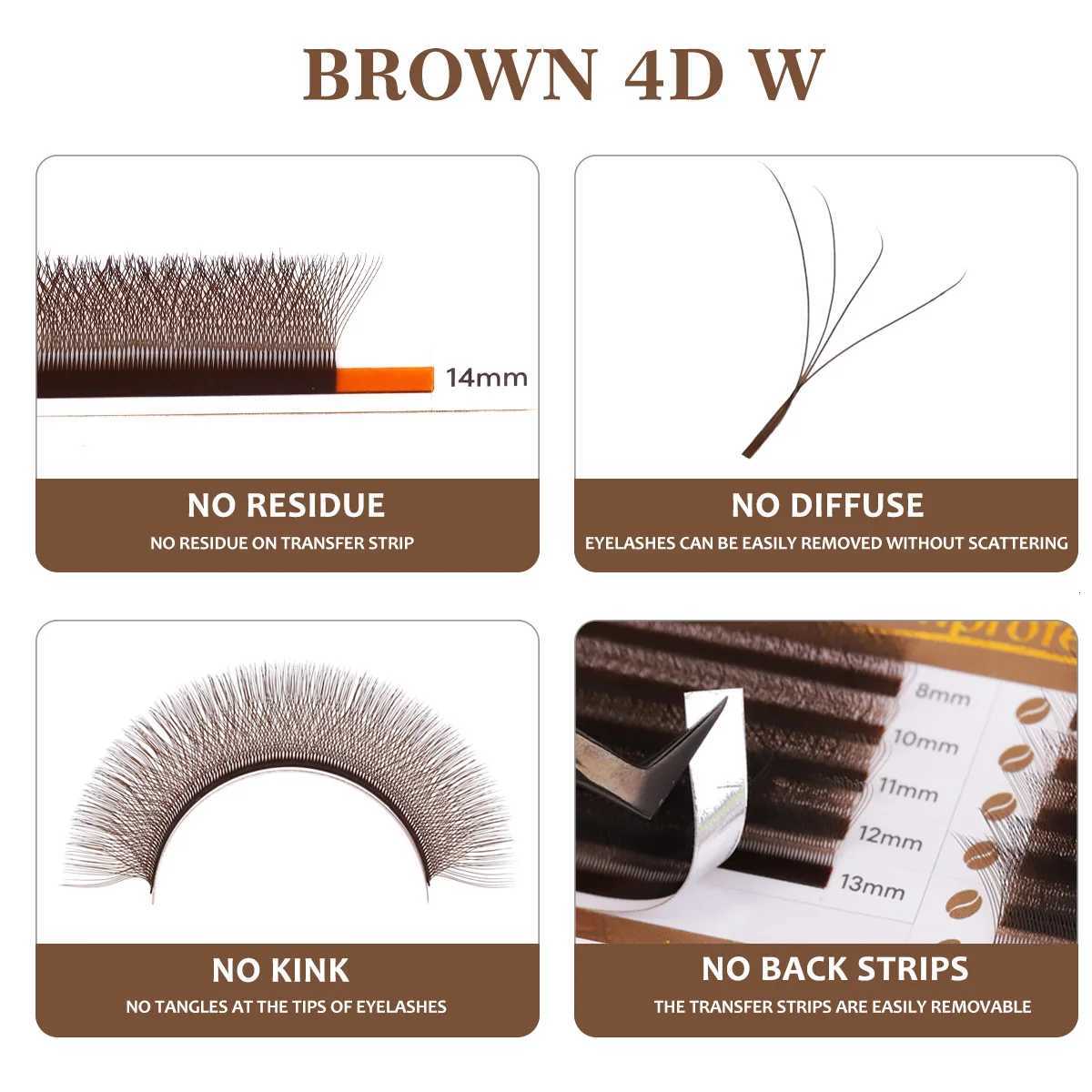 Medium Brown/Dark Brown W Style Faux Mink Eyelash Extension Natural Soft Premade Fans Brown 4D Fairy Clover Lash Tray MakeupT251223