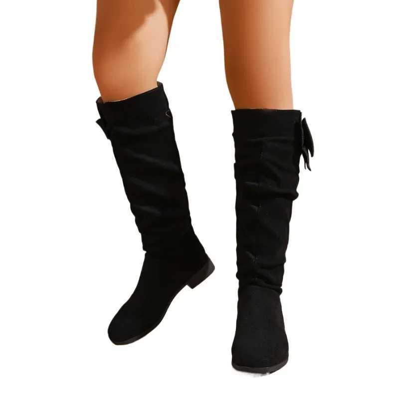 shoes female 2025 hot sale slip-on Womens boots Fashion butterfly-knot Modern Boots Women winter plus size knee-High bootsT251223