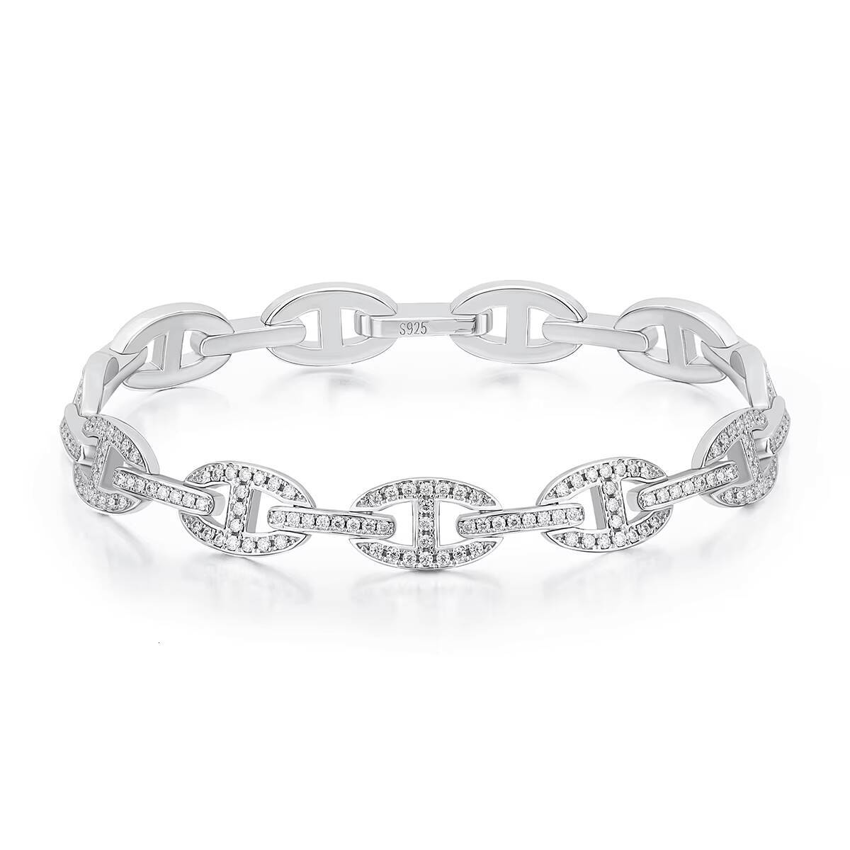 Luxury 925 Sterling Silver Pig Nose VVS Moissanite Diamond Womens Bracelet with GRA Certificate