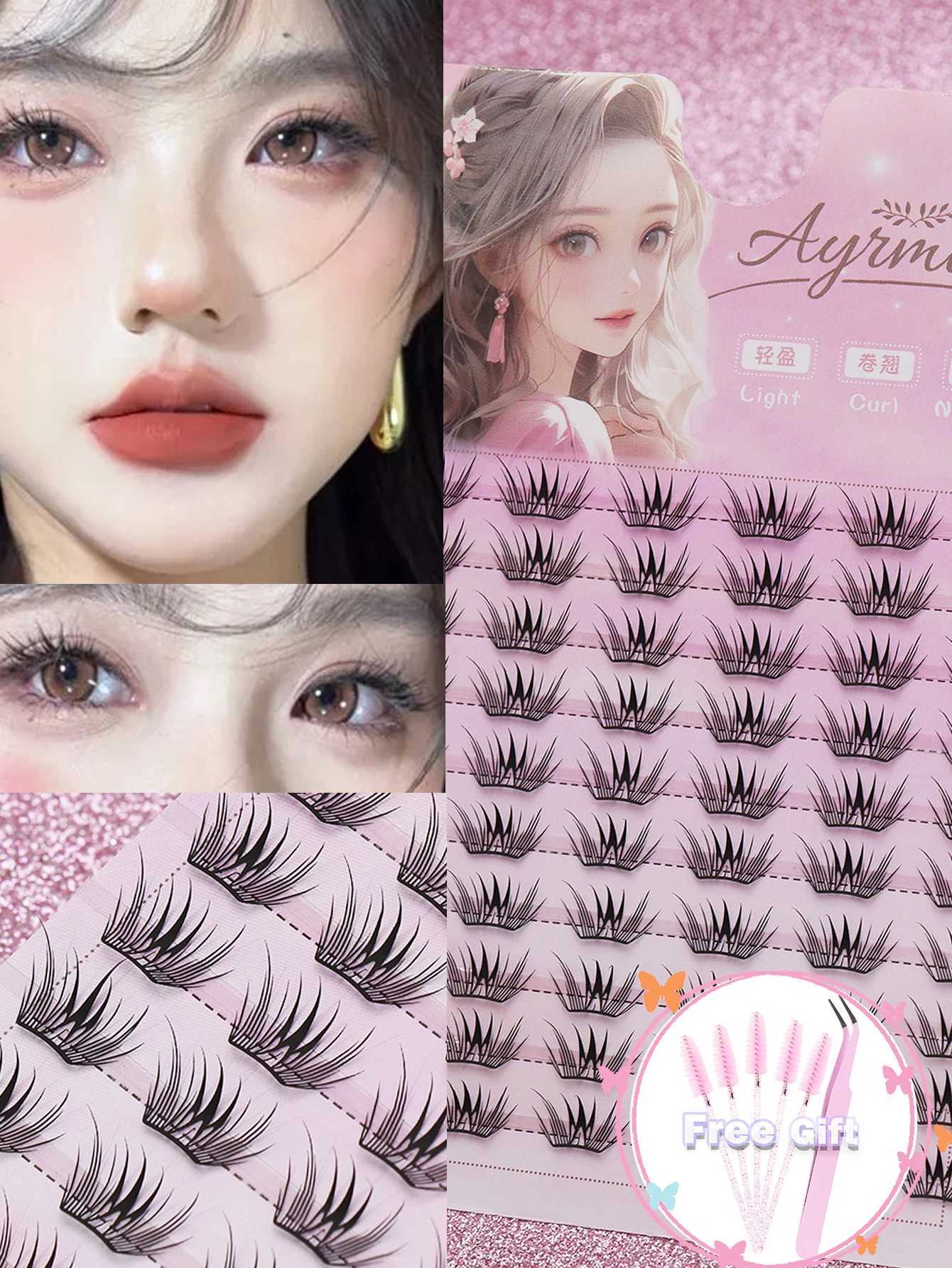10 rows 60 clusters natural false eyelashes fish tail grafting cross wedding party fish tail fairy super fine stem feather fanT251223
