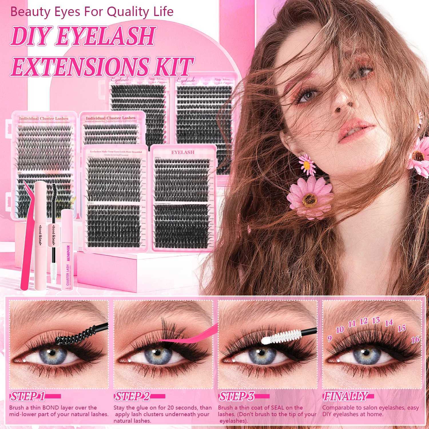 160/640/720pcs DIY Eyelash Extension Kit - False Lashes with Glue Bond Applicator Pre-Made Clusters 10-18mm for VolumeT251223