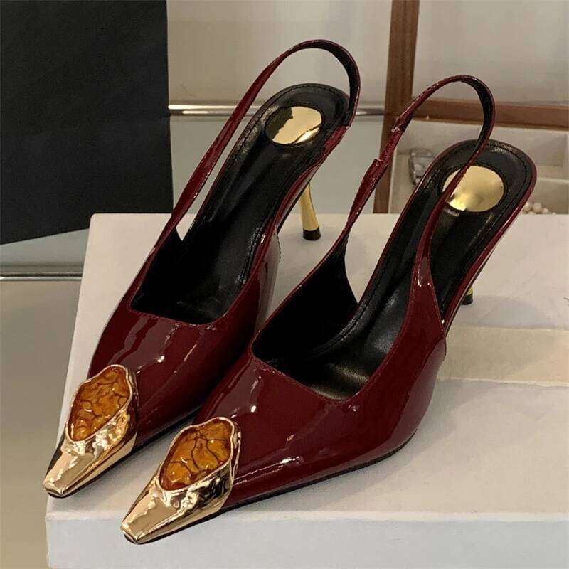 Eilyken Street Style Design Inlay Diamonds Woman Pumps Sandals Elegant Sexy Thin Heels Pointed Toe Banquet Prom Slingbacks Shoes