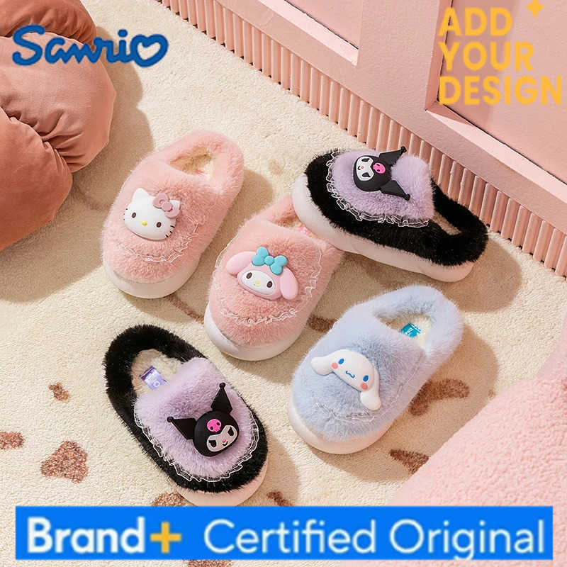 Sanrio Genuine childrens cotton slippers warm cotton shoes with fleece cartoon non-slip cotton slippers for girls H251223
