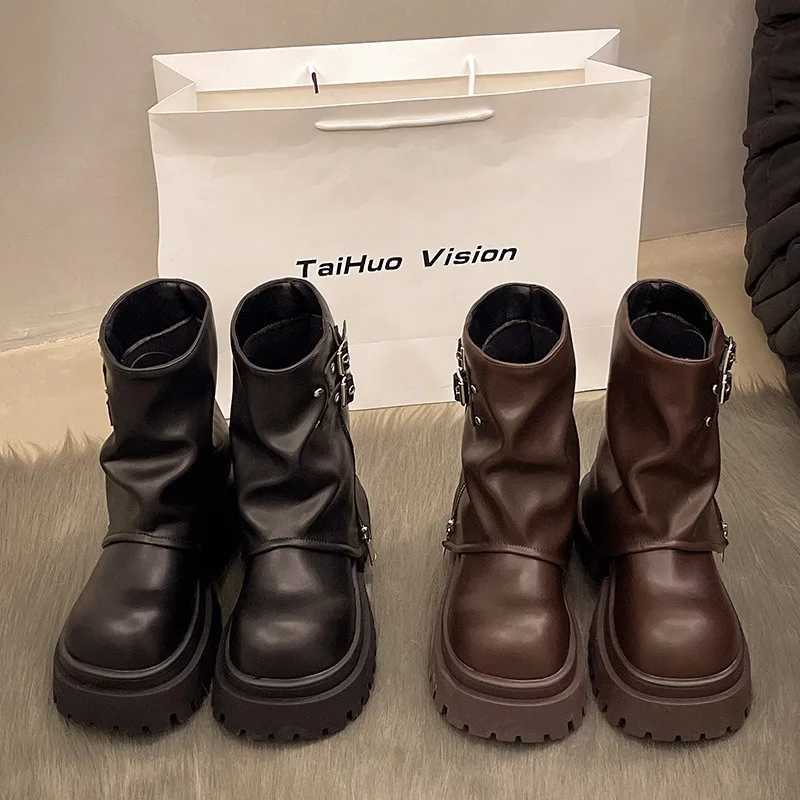 Short Thick Soled Womens 2025 Autumn New Brown British Style Knight Leg Boots Fashion TrendsT251223