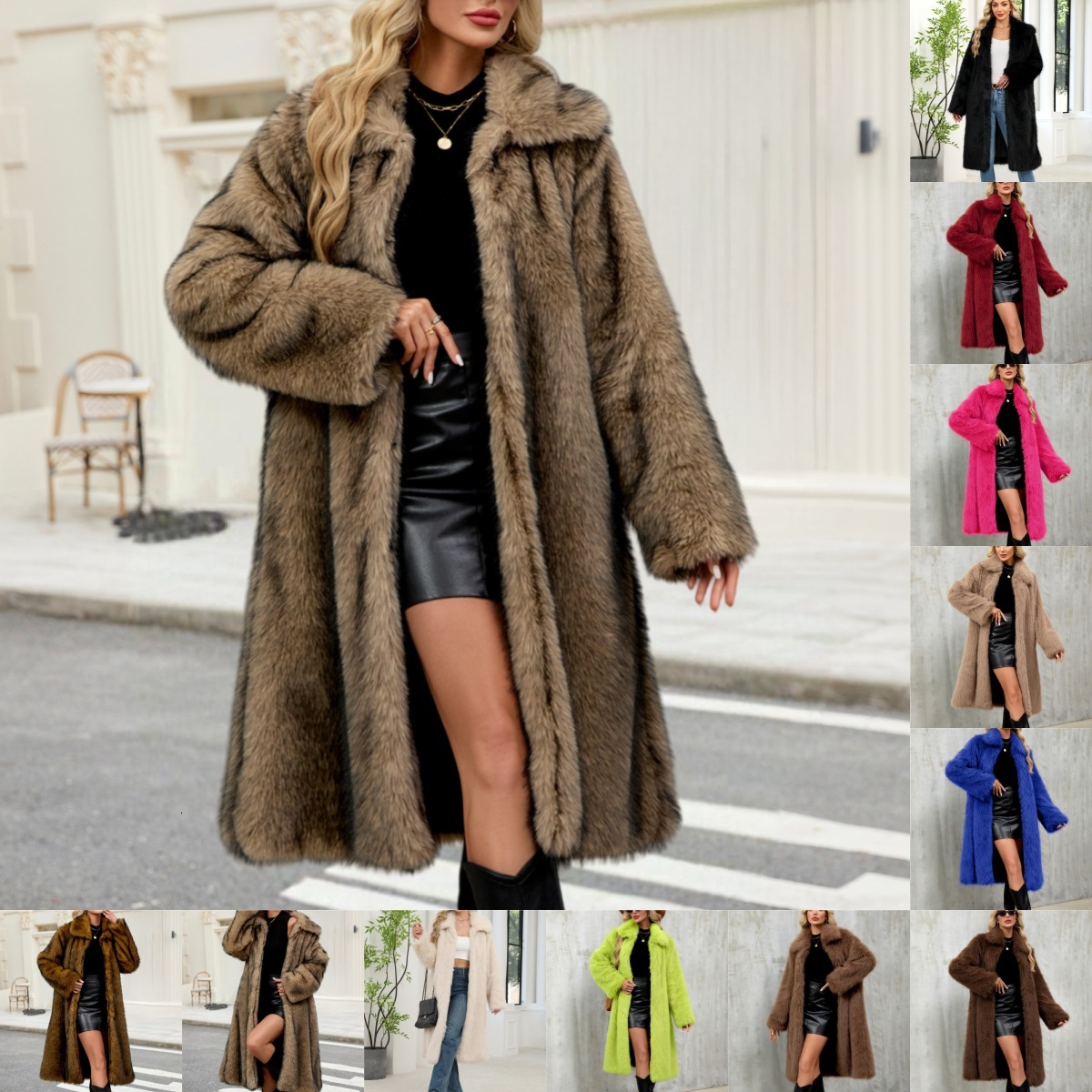 1017 Cross-Border European and American Amazon Autumn Winter Women's Long Warm Faux Fur Plush Coat Faux Fox Fur Overcoat