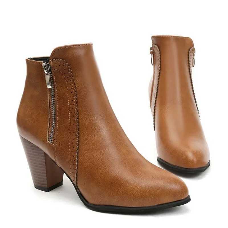 Ankle Boots Womens Fashion Coarse Heel Short Boots 43 Large Womens Shoe Size Side Zipper High Heel Boots Women Platform BootsT251223