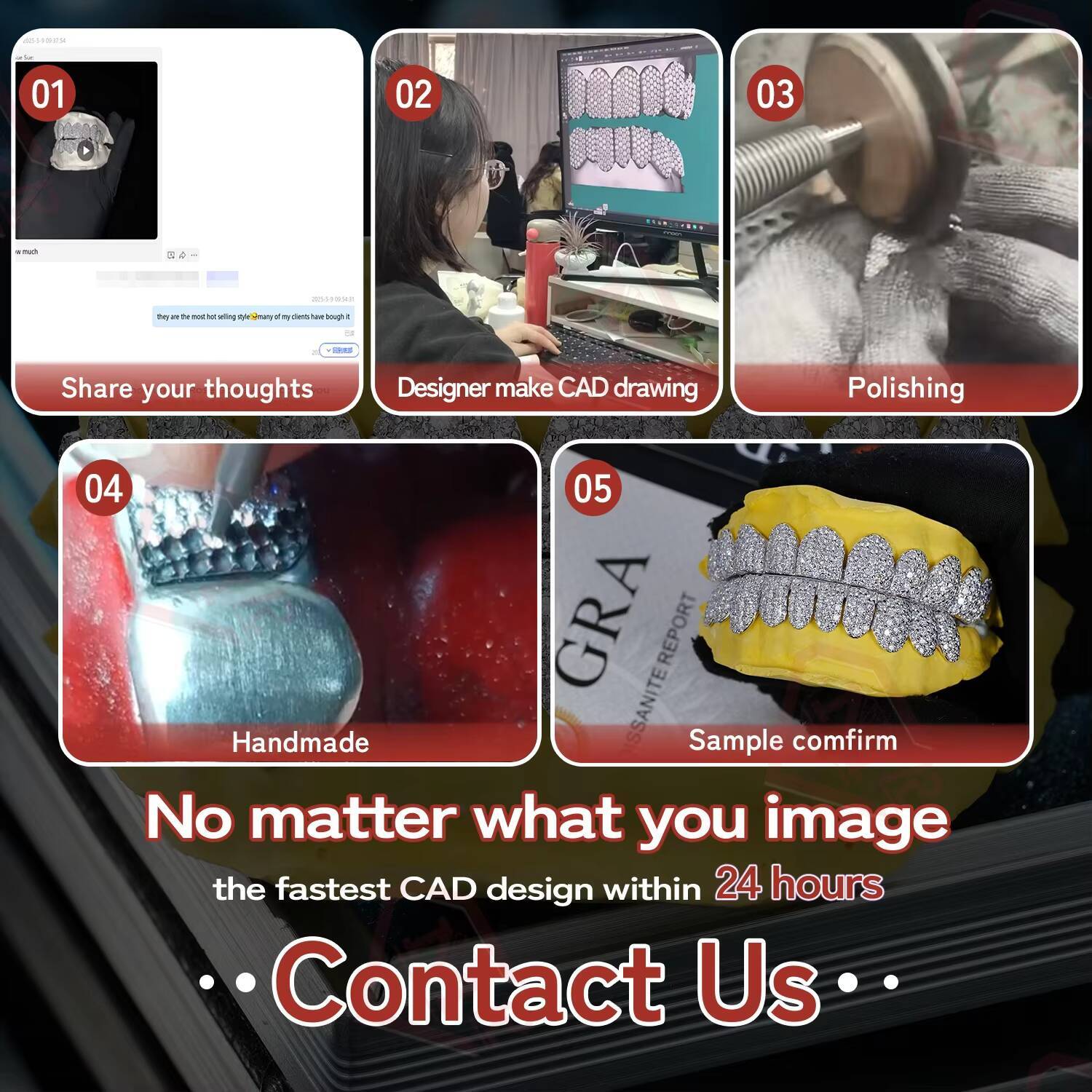 Custom Made Teeth Grillz Jewelry Vvs Moissanite Diamond Tooth Grillz 10k 14k 18k Gold Silver Iced Out Grillz for Teeth