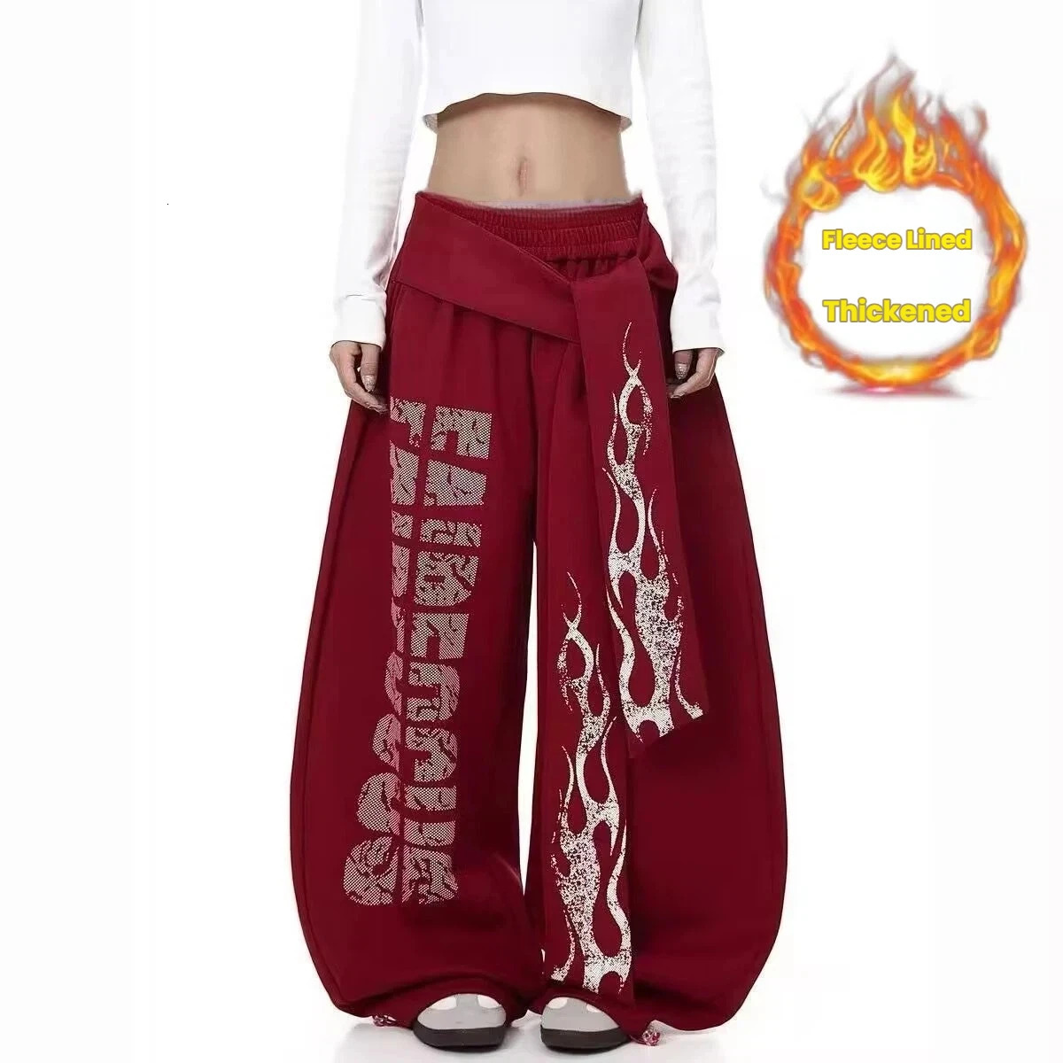 American-style straight-leg sweatpants with velvet fashionable letter mopping pants high-waist drapey wide-leg pants 251222