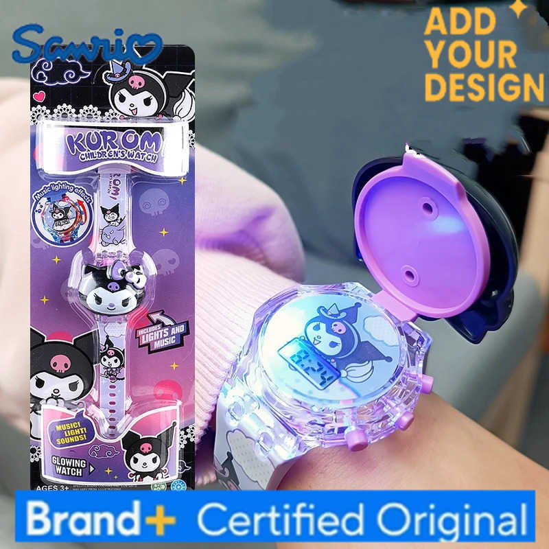 Sanrio Kuromi My Melody Kawaii Lighting Music Flip Watch Luminescent Electron Toys Creative Jewelry A Birthday Gift for Girl Boy H2512231